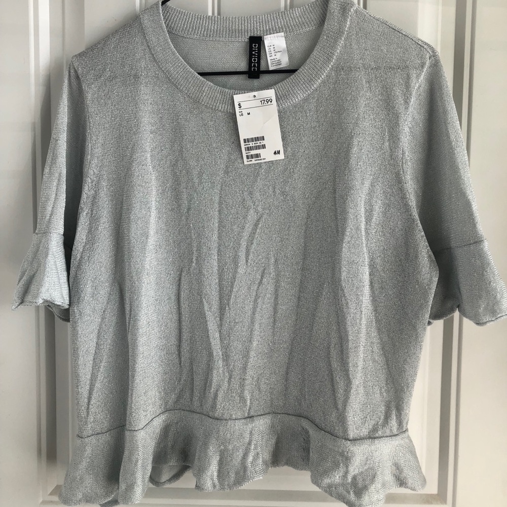 NWT - H&M Divided Flounce Blouse - Silver